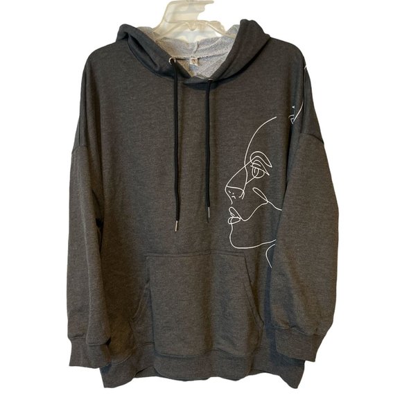 OC Order Plus Hoodie Sweatshirt Womens Medium Gray Face Outline Graphic NEW - Picture 9 of 9